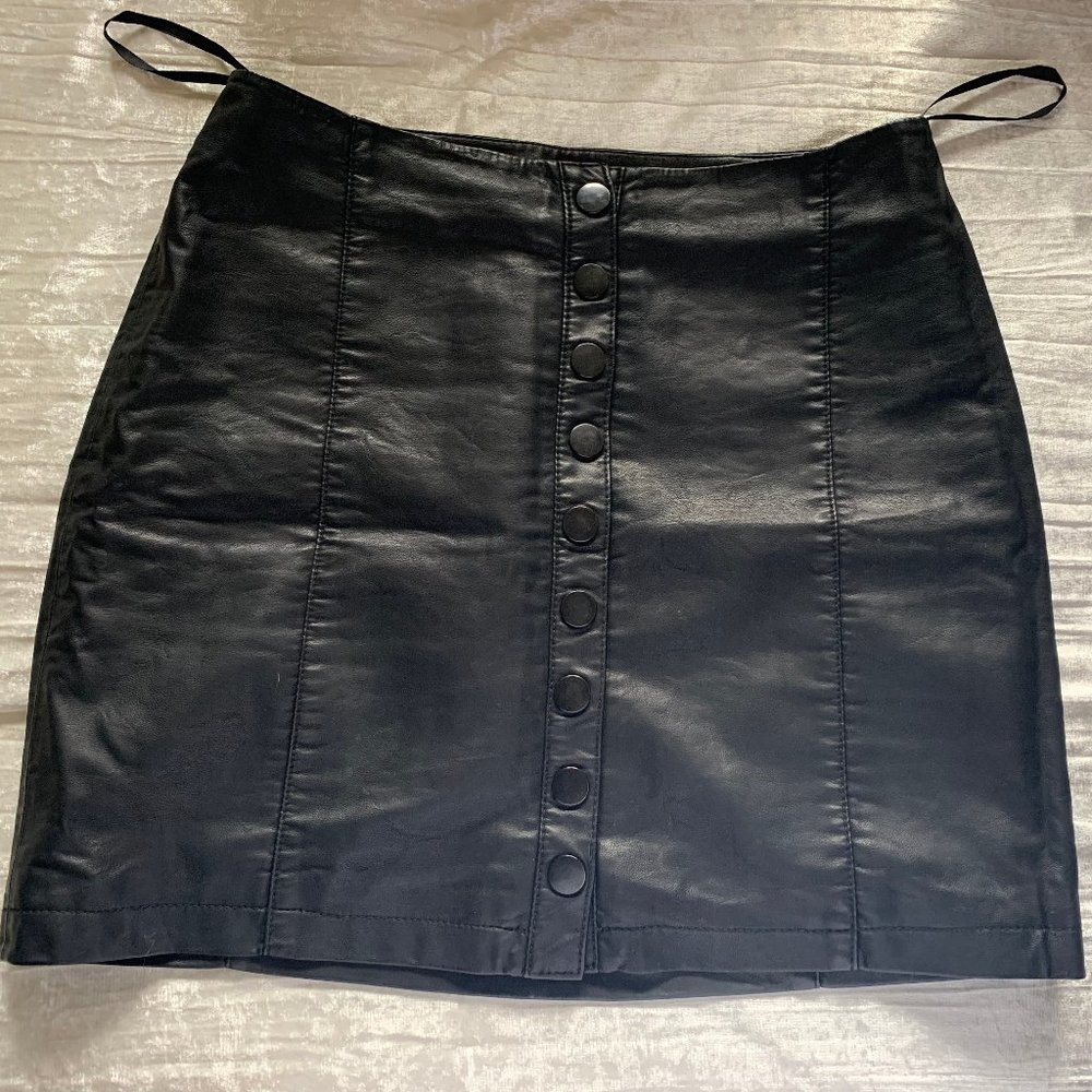 Free People Black Leather Skirt